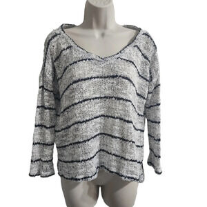 SPLENDID Broome Stripe Loose Knit V Neck Top Gray Size S